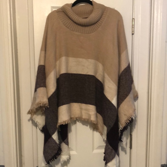 Anthropologie Sweaters - OS Fits all.  Anthropology color block A semetrical poncho. Tan, taupe, and brow